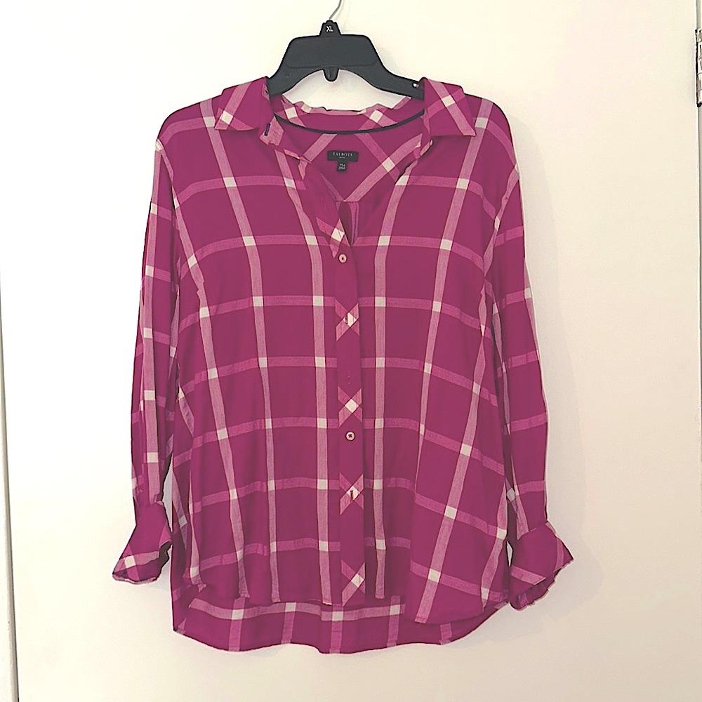 Dark Pink plaid Button-Down Shirt (Talbot’s Petite)